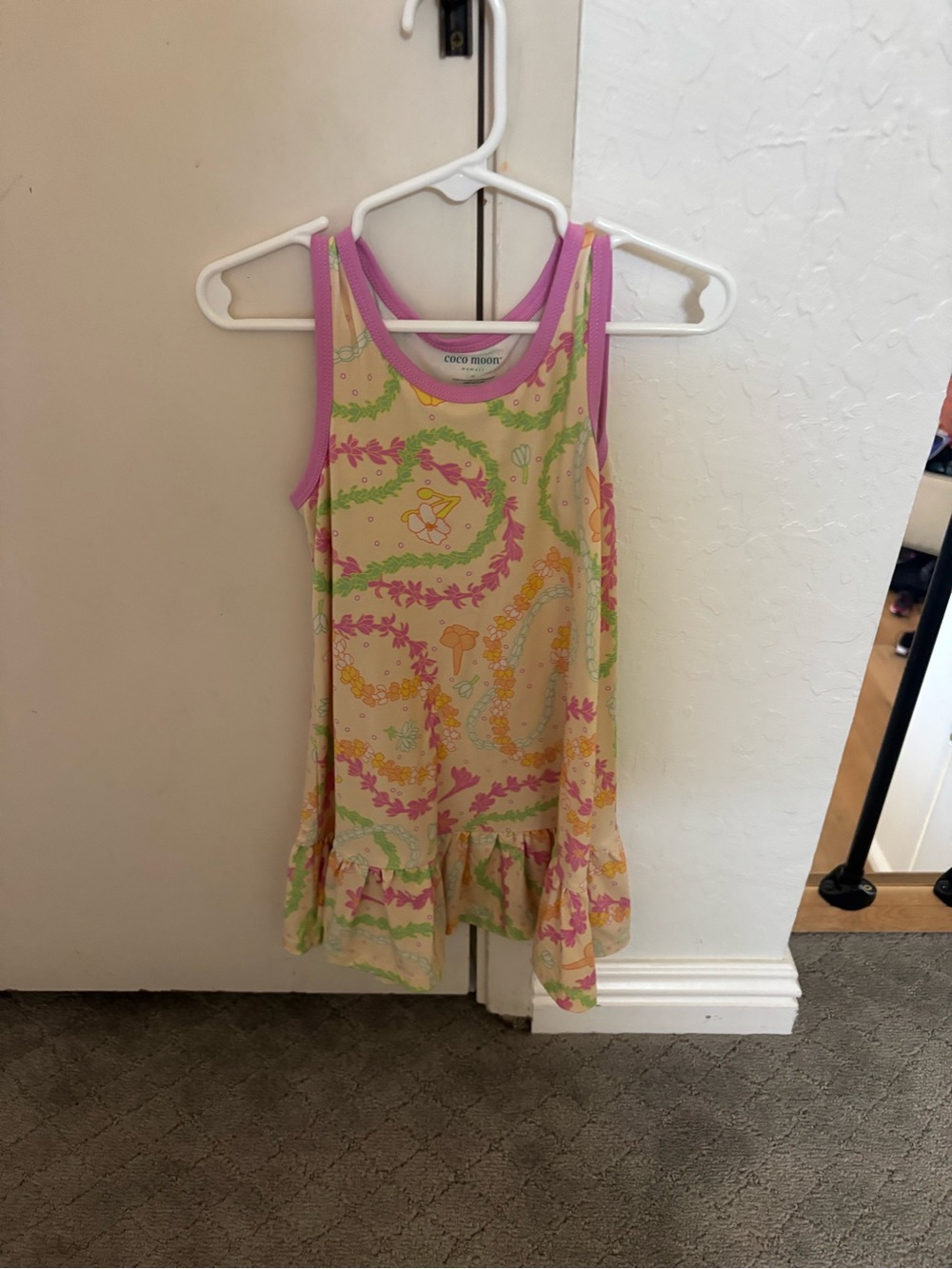 Coco Moon Cream Floral Tank Dress with Pink Trim for Girls